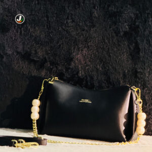 Black Chain & Pearl Accent Handbag